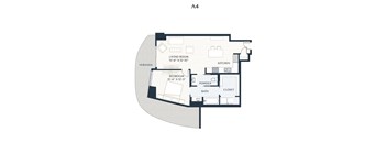 A4 floor plan of a property with a living room, kitchen, bedroom, bathroom, powder room and closet.