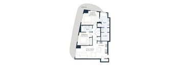 A floor plan of a Veranda property with a master bedroom, two bathrooms, a living room, a kitchen, and a closet.