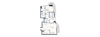 A floor plan of a house with a master bedroom, a powder room, a kitchen, a dining area, a den, and a living room.