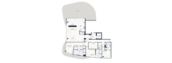 A floor plan of a home with a living room, kitchen, and multiple bathrooms.