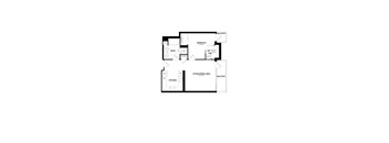 A floor plan of a house with a balcony, bedroom, bathroom, and kitchen.