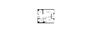 A floor plan of a house with a kitchen, living room, dining area, bathroom, and bedroom.