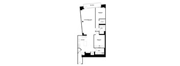 A black and white image of a floor plan for a balcony apartment.