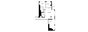 A black and white image of a house floor plan.