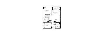 A black and white image of a floor plan for a two bedroom apartment.