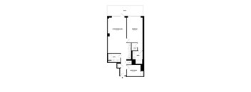 A floor plan of a house with a living room, dining room, kitchen, and two bathrooms.