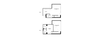 A floor plan of a two-story house with a living area, kitchen, bedroom, and bathroom.