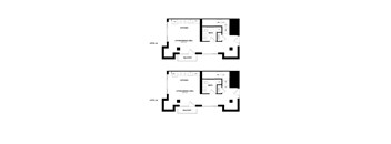 Two black and white images of a floor plan for a two level home.