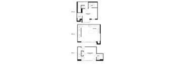 A set of three black and white floor plans showing the layout of a house from levels 01 to 03.