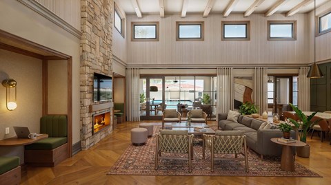 A living room with a fireplace and a couch.