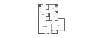 A floor plan of a house with a living room, dining room, kitchen, pantry, bathroom, and bedroom.