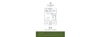 A floor plan for Canopy Homes' C1 model, a 3 bedroom, 2 bathroom home, is shown.