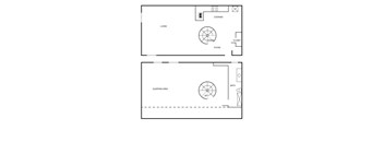 A floor plan of a small apartment with a sleeping area and a living area.