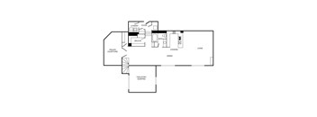 A floor plan of a two-story home with a private courtyard and a two-story sleeping area.