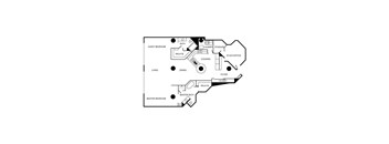 A black and white diagram of a house layout with labeled rooms.