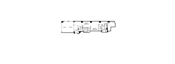 A floor plan of a home with a living room, dining room, and two bedrooms.