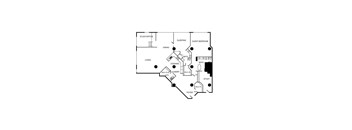 A black and white diagram of a house layout.