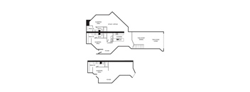 A floor plan of a two story home with a study, sleeping area, laundry, dining, living room, foyer, and bathrooms.