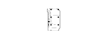 A floor plan of a small apartment with a living/sleeping area.