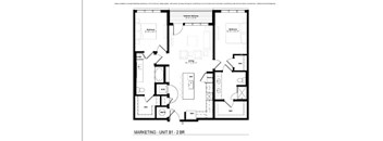 A black and white floor plan of a two bedroom apartment.