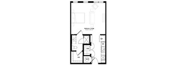 A black and white image of a floor plan for a bedroom and living room.