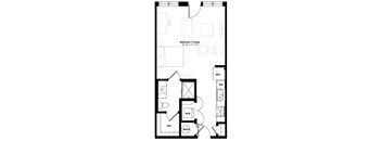 A floor plan of a bedroom and living room.