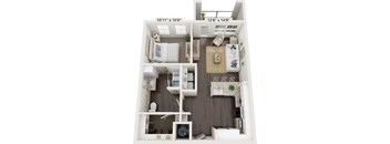 A diagram of a small apartment with dimensions and a layout of the rooms.
