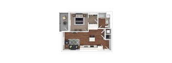 A floor plan of a house with a kitchen, living room, and two bedrooms.