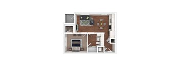 A floor plan of a house with a living room, kitchen, and bathroom.