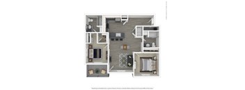 A floor plan of a house with a living room, kitchen, dining room, and bedrooms.