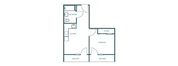 A floor plan of a two-story home with a balcony on each level.