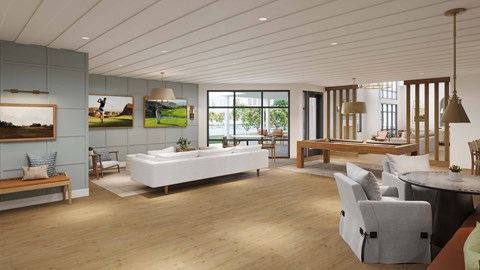A modern living room with a white sofa set and a wooden floor.