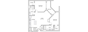 A black and white image of a house floor plan with a balcony and two bedrooms.