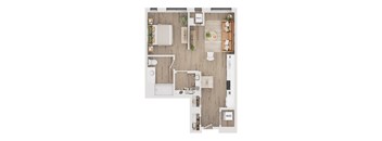 A top-down view of a well-organized apartment layout.