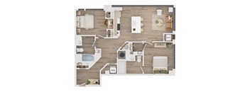 A top-down view of a well-organized apartment layout.