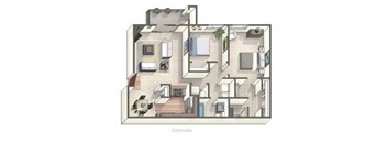 A drawing of a floor plan for a Colorado apartment.