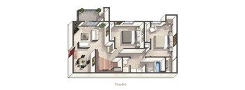 A floor plan of a Poudre apartment.