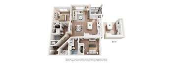 A 3D floor plan of a B2 Alt apartment.