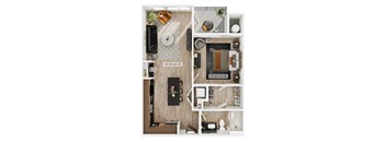 A series of images showing different layouts of a small apartment.