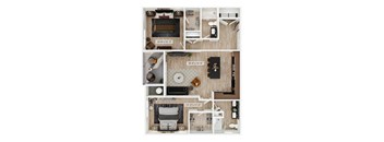 A series of images showing different layouts of a room with a kitchen, living room, and bathroom.