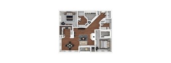 A floor plan of a house with a kitchen, living room, and bedrooms.