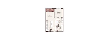 A floor plan of a house with a living room, kitchen, and bedrooms.