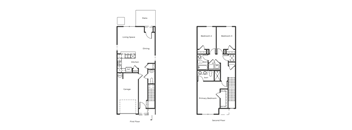 A floor plan of a two-story house with labeled rooms.