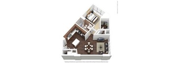 A floor plan of a two-story home with a living room, dining room, kitchen, and bedrooms.