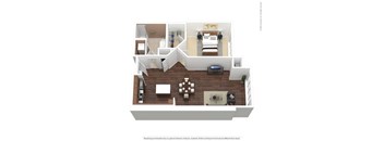A floor plan of a house with a living room, dining room, kitchen, and two bedrooms.