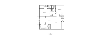 A floor plan of a two bedroom apartment with a living room and a dining room.