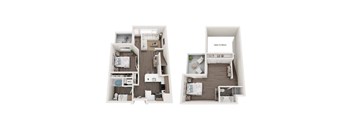 A diagram shows two different layouts of a small apartment.