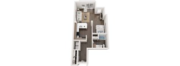 A top-down view of a small, efficient apartment layout.