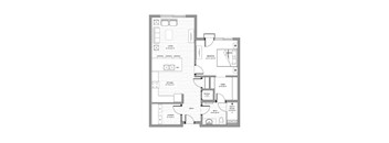 A floor plan of a house with a living room, kitchen, laundry room, and bedrooms.