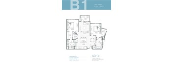 A floor plan for a 2 bedroom, 2 bath apartment.